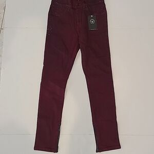 NWT Kasil Wine Colored Coated Print Jeans